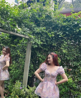 Đầm xòe, tay 2 nơ